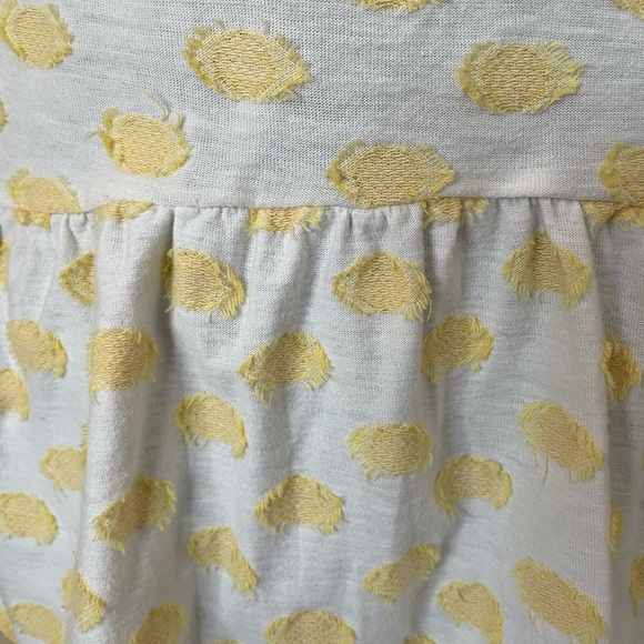 Loft size small 3/4 sleeve top with ruffles and yellow embroidered dots pattern - Picture 3 of 5